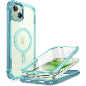 i-Blason Ares Mag for iPhone 15 Case/iPhone 14 13 Case [6.1 inch], [MagSafe Compatible] Full-Body Shockproof Rugged Clear Bumper with Built-in Screen Protector (Seafoam), iPhone2023-6.1-AreMag-SP (Green)