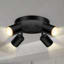 4 Light Track Lighting Fixtures Ceiling, Matte Black Round Directional Ceiling Spotlight, GU10 Flush Mount Track Fixture, Adjustable Modern LED Track Lights for Kitchen/Living Room, Bulb Not Included