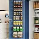 Over The Door Pantry Organizer, 8-Tier Over The Door Organizer with Adjustable Baskets, Metal Hanging Spice Rack for Pantry Organizers and Storage, Suitable for Kitchen Laundry Room & Bathroom, Black