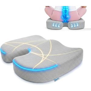 Coccyx & Tailbone Support Seat Cushion for Office & Car  Ergonomic U-Cutout Memory Foam for Sciatica, Pressure Relief, All-Day Comfort  Perfect for Desk Chair, Driving, Travel (Grey)