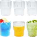 12 oz Plastic Drinking Glasses Set of 6, Reusable Unbreakable Ribbed Glassware, Shatterproof Stackable Ribbed Glasses Vintage Acrylic Glassware for Tea Juice Water, Dishwasher Safe