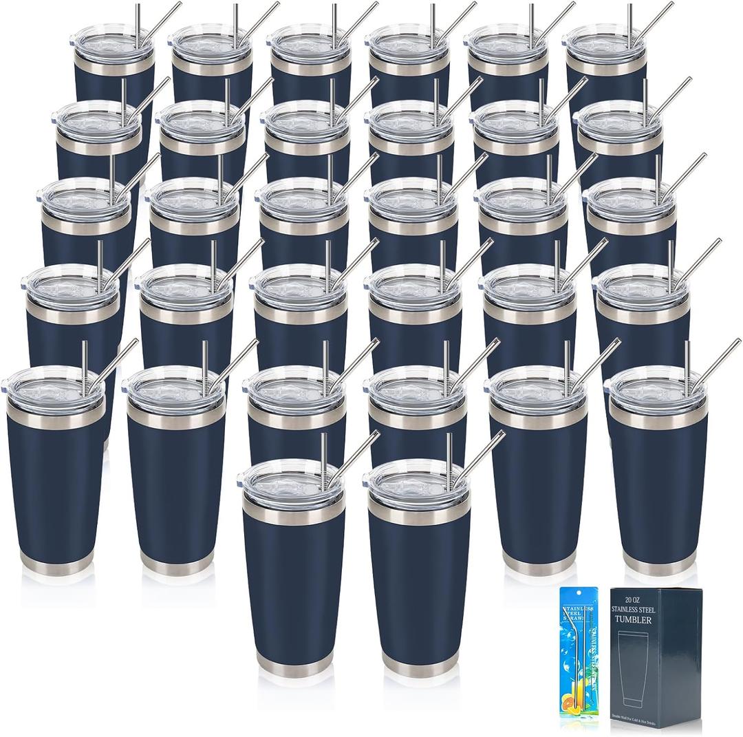IEOVIEE 32 Pack 20oz Stainless Steel Insulated Bulk Tumblers with Lid&Straw
Double Wall Vacuum Insulated Travel Coffee Mug, Leak Proof Powder Coated Tumbler Bulk Cup for Cold&Hot Drinks(Navy Blue)