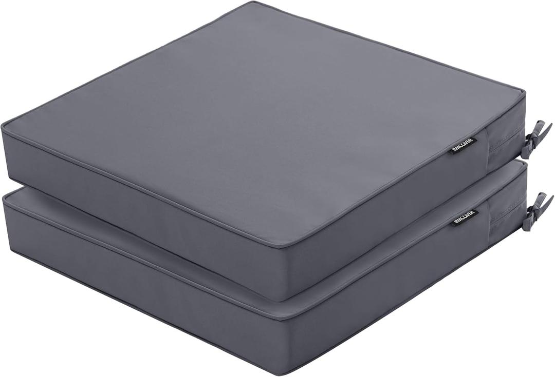 Outdoor Chair Cushions 24 x 24 Inch Waterproof Patio Chair Cushions with Tie 5 Year Color Fastness Thick Outdoor Seat Cushion for Garden Lawn Patio Furniture Dark Grey Set of 2