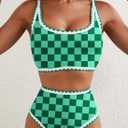 Herseas Women's Bikini Sets Floral Print Whip Stitch 2 Piece Swimsuits High Waisted Scoop Bathing Suits (Green, L)