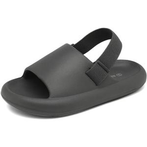 INMINPIN Toddler Boys Girls Slides Sandals Comfort Beach Pool Shower Slippers with Elastic Back Strap (Dark Grey) Size 10