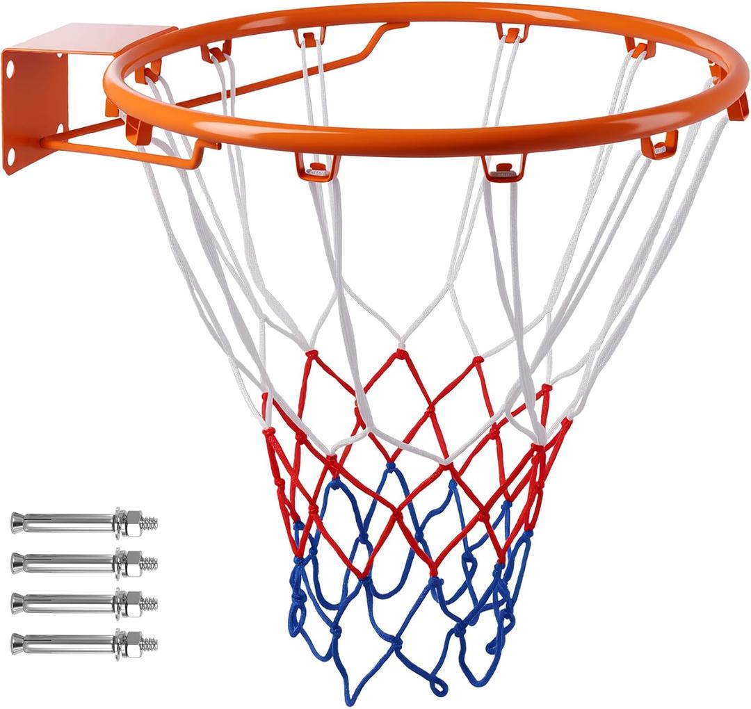 Basketball Rim, 18-inch Standard Basketball Hoop Replacement Rim Orange Steel Wall-Mounted Portable Suitable for Outdoor and Indoor Use