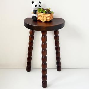 Wooden Bobbin Side Table - Plant Stand - Half Round Table - Wooden Accent Stool- Minimalist Decorative Table for Bedroom, Hallway, Living Room (1, Walnut)