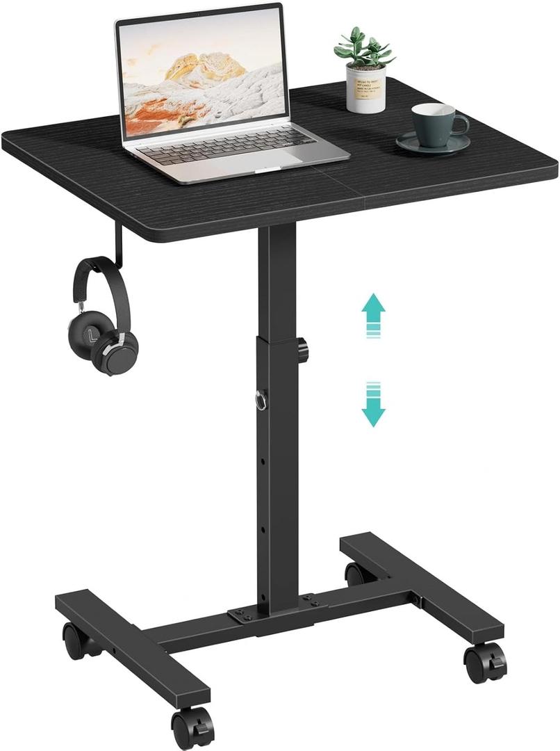 Small Portable Standing Rolling Desk - 24 Inch Mobile Sit Stand Desk Adjustable Height with Wheels for Small Spaces Home Office, Kids Couch Laptop Desks Side End Table, Black (23.6")