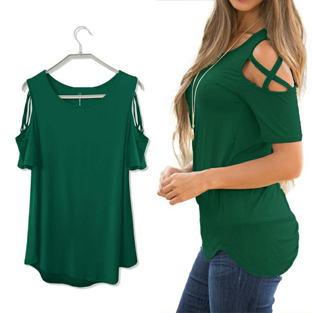 Women's Green T-Shirt Shape Blouse Ladies Color Blouse L