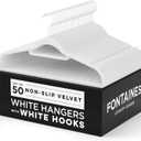 Fontaines Luxury White Velvet Felt Non Slip Clothes Hangers 50 Pack - Ultra Slim & Space Saving - Heavy Duty Swivel Hook for Clothing, Suit, Top, Tie, Shirt, Skirt & Pant Organization (Adult)
