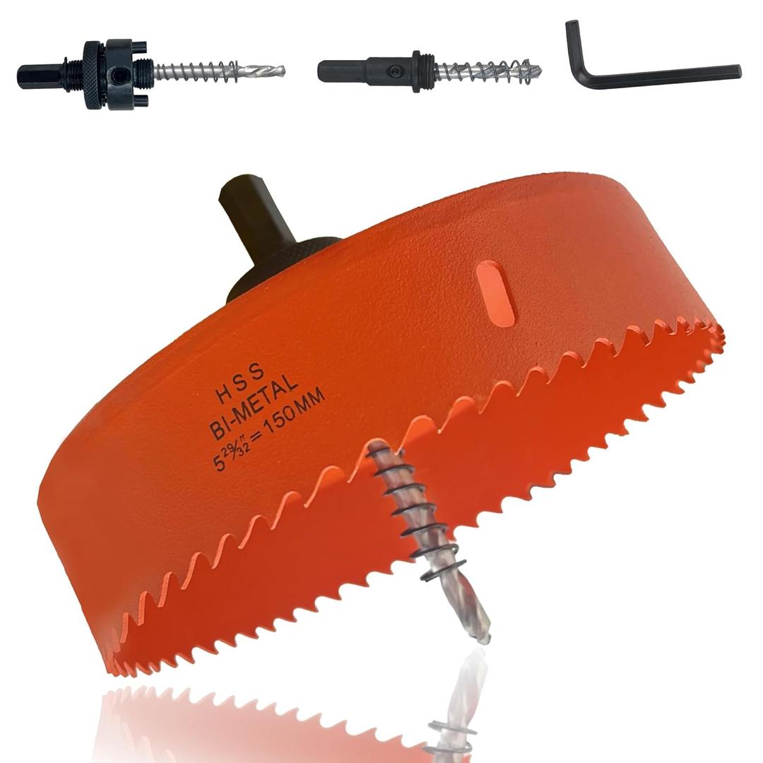 6 Inch Hole Saw with Arbor for Metal, Wood and Plastic Cutting, 152mm Bi-Metal Hole Cutter for Different Projects with Smooth and Flat Drilling Edge, Fast Chip Removal, Handy Hole Saw Kit