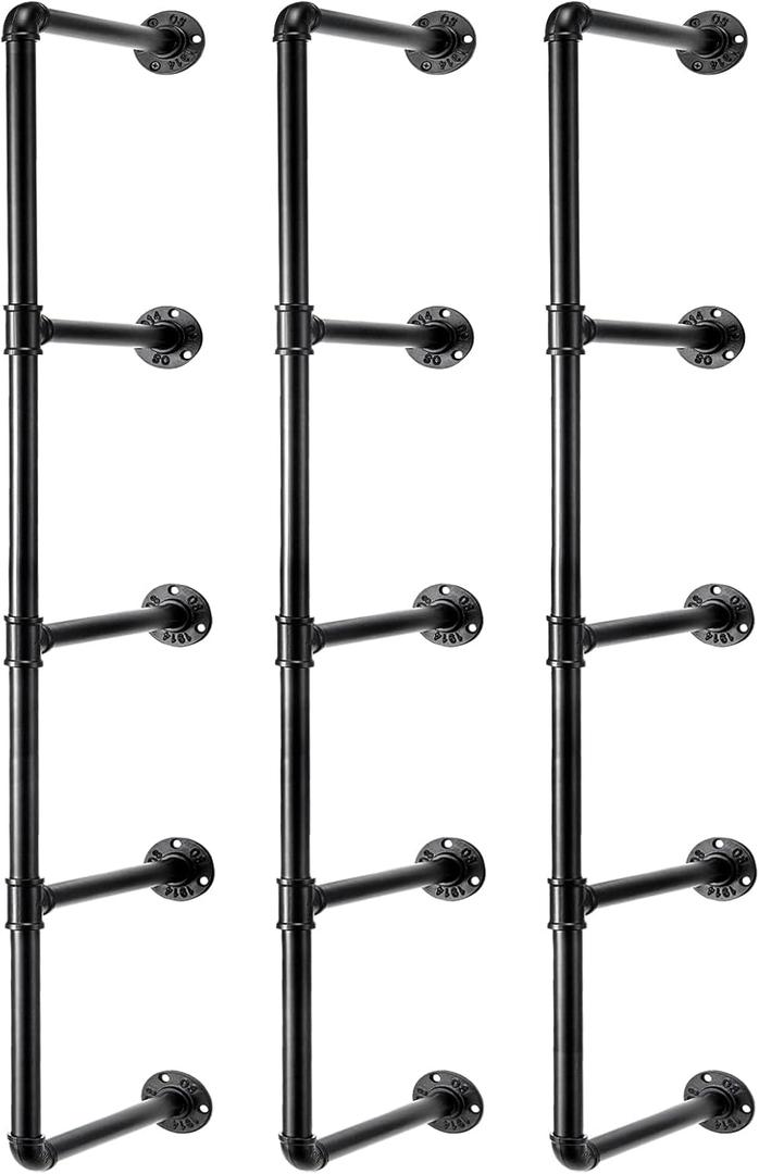Industrial Wall Mount Iron Pipe Shelf, 5 Tier X3 Shelving Bracket Black Vintage Retro Ceiling Hung Shelf DIY Open Bookshelf Storage for offcie Room Kitchen (Planks are NOT Included)