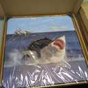 Floating Framed Black Cat Wall Art, Funny Quirky Cat and Shark Pictures Canvas Print, Abstract Black Cat Shark Posters Wall Decor for Room Bedroom Living Room Bathroom Aesthetic 20x20 inch