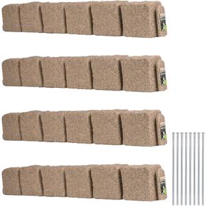 Beuta Landscape Edging | Garden Edging Border | Faux Stone Blocks for Lawn Edging, Flower Beds & Yard Edging 4 Pack | Each Section Has 6 Blocks 48" L x 4" W x 6.5" H | 8 Spikes | Sandstone