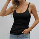 GEMBERA Women Spaghetti Strap Scoop Neck Ribbed Tank Tops Slim Fitted Cotton Camisole Basic Sleeveless Layering Shirts (Black, XL)