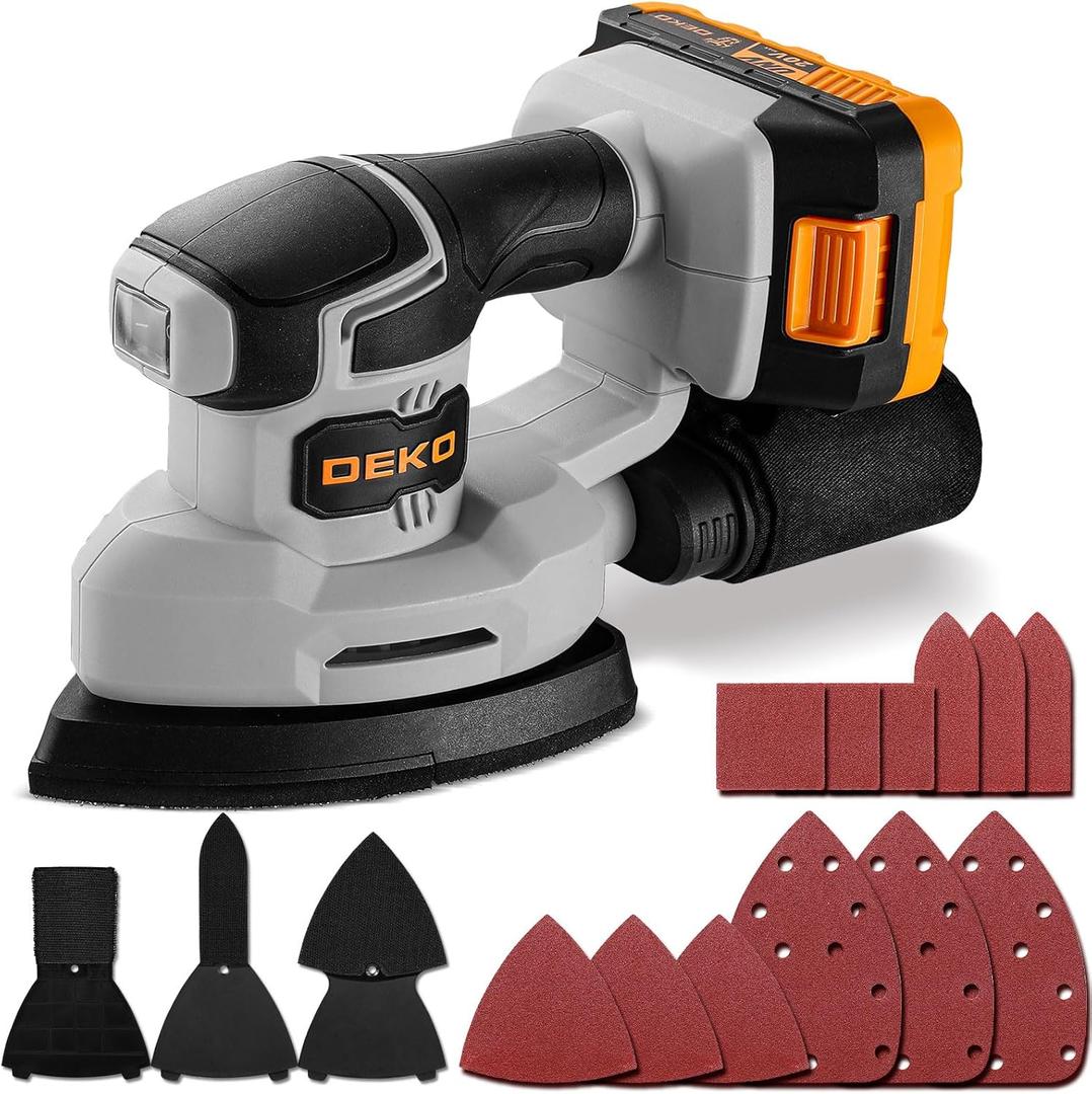 Cordless Detail Sander: DEKOPRO Multi-Function Mouse Sander Electric Sander Tool Palm Sanders with Dust Collector, 3 Additional Attachments&12pcs Sandpapers for Home Decoration