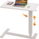 Folding Overbed Table with Wheels, Gas-Spring Height-Adjustable Medical Bedside Table, Large Rolling Mobile Laptop Desk, Folds Down for Easy Storage, Hospital & Home (31.5" W x 15.7" D, White)
