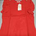 KIRUNDO Summer Sweaters for Women Lightweight 2025 Fall Ruffle Short Sleeve Business Casual Tops Slim Soft Knit T Shirts(Red, Large)