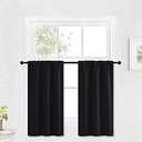 RYB HOME Blackout Curtains Black - Sunlight Block Energy Saving Drapes for Bedroom Bathroom Home Office Small Window Treatment Panels, W 29 x L 36 inch, Black, 2 Panels