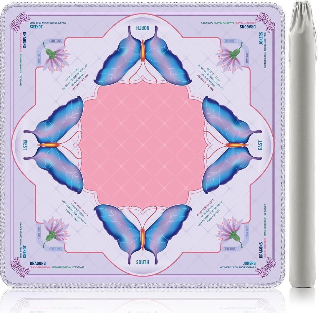 Mahjong Mat, 31.5x31.5 Inch for American Mahjong (Light Purple) | Rubber, Printed Mahjong Rules, Non-Slip Noise Reducing, Waterproof Easy Clean, Roll-Shipped Wrinkle-Free for Mahjong Party