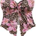 GORGLITTER Women's Leopard Tube Top Floral Twist Front Split Strapless Asymmetrical Hem Bandeau (L)