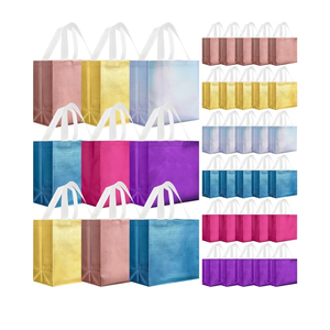 Eccliy 40 Pieces Gift Bags Set Glossy Reusable Tote with Handle Grocery Bags for Wedding, Easter, Valentines, Spring Events (Large, Colorful)