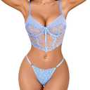 Avidlove Women Lingerie Set Underwire Push Up Bra and Panty 2 Piece Sexy Floral Embroidered Bra Thong Sets,  Size: M