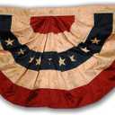 Morigins 48x25 Inch Tea Stained Antique US American Flag Bunting Half Fan Fully Pleated Banners