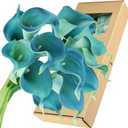 FiveSeasonStuff Real Touch Calla Lily Artificial Flowers Wedding Bridal Bouquet | Floral Arrangements | 15 Calla Lilies (Cerulean Blue)