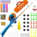 Kids Fishing Pole, Telescopic Fishing Rod, Toddler Collapsible Fishing Rod and Reel Combo with Tackle Box, Fishing Line, Bobber, and Soft Lures for Boy, Girl, Youth, Beginner, Over 4 Years Old (orange)