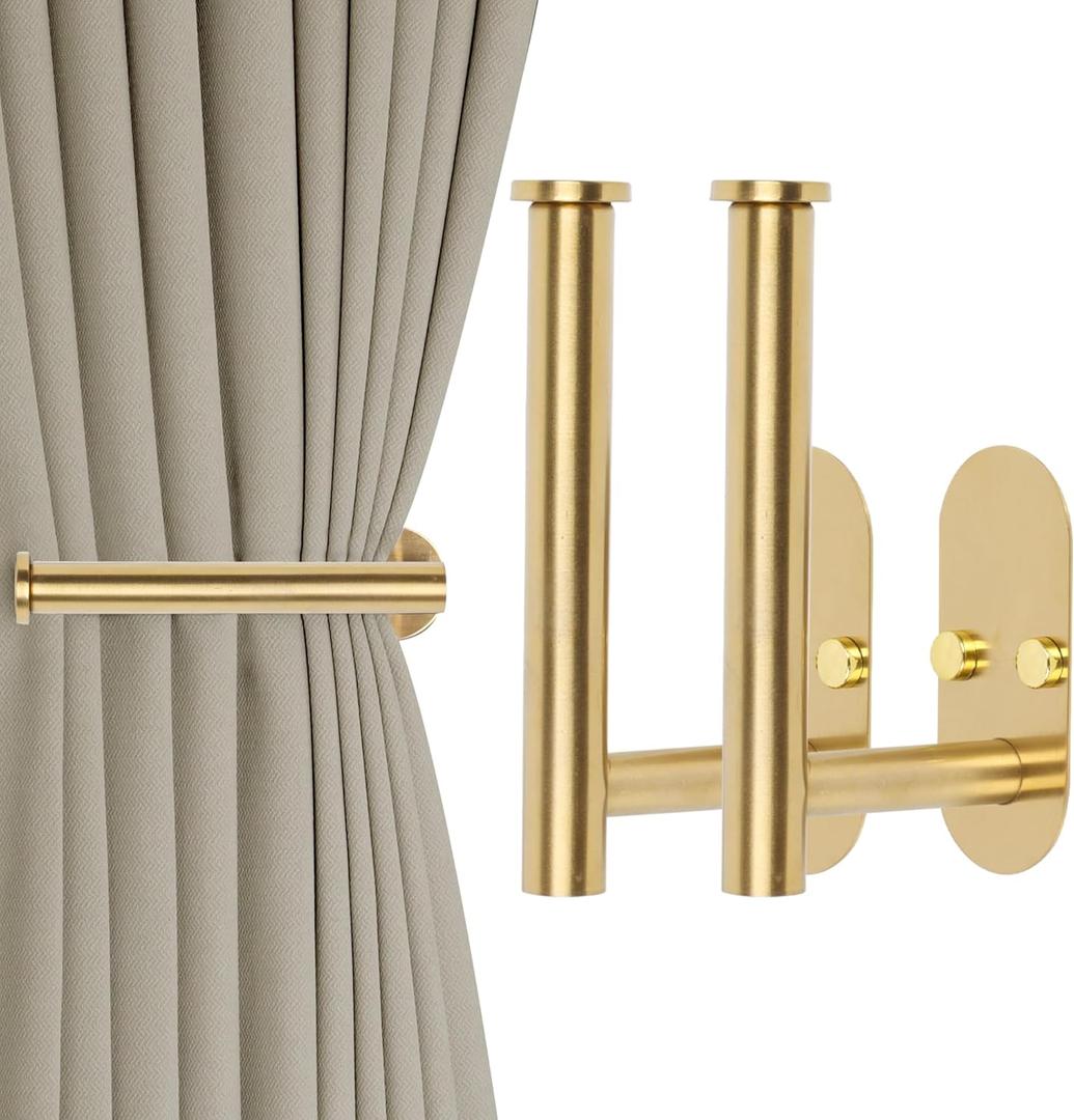 Yagoo 2 Pcs Adhesive Curtain HoldbacksScrew-in Curtain Tie Backs Curtain Holders Tiebacks Curtain Hooks for Wall Mounted Curtain Pull Backs for Home Decor Drapes (2, Gold)