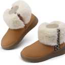 Bigwow Girls Warm Snow Boots Winter Ankle Boots Fuzzy Plush Non-Slip Sole for Toddler Kids (11 Little Kid, Brown)