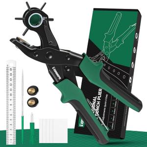 Professional Leather Hole Punch Plier - Tonmifr Heavy Duty 6 Sizes Belt & Watch Band Hole Puncher Tool, Leather Craft Tool for Belts, Handbags, Straps, Cardboard, Precision Ground Punches with Non-Sli
