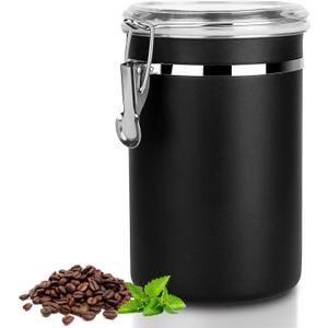 Stainless Steel Food Container with Clear Lids Airtight Storage Container Small Canisters Kitchen Pantry Storage for Cereal, Snacks, Candy, Herbs, Spices, Sugar, Tea (1.8L Dark Black)