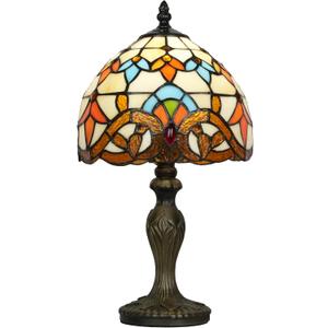 Skyblaze Tiffany Style Table Lamp, Baroque Style Stained Glass Desk Lamp, Vintage Night Light, 8 Inch Reading Light with Handmade Lampshade for Small Bedside Table Bedroom Living Room (Beige)