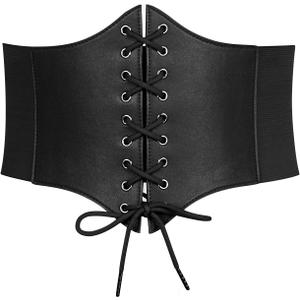 LEACOOLKEY Women Black Tied Waspie Belt, Lace-up Cinch Belt, Corset Elastic Waist Belt (Fit Waist Size 28"-31")