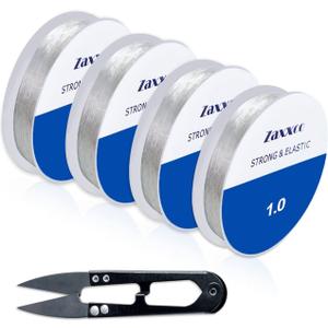 Elastic String for Bracelets 4 Rolls 0.5mm, 0.7mm, 0.8mm, 1.0mm - String for Bracelet Making - 4 Sizes + Free Cutter  Ideal for Creating Jewelry & DIY