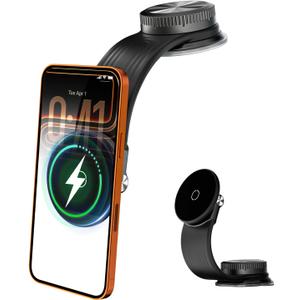 CloudValley Magnetic Car Mount with 15W Fast Charging, 360 Adjustable Bendable Aluminum Arm, Dashboard & Windshield Wireless Charger Phone Holder with Upgraded Silicone Adhesive Pad for iPhone