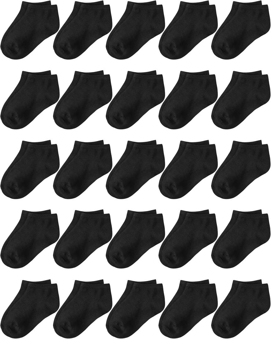 Glooarm 25 Pairs Toddler Socks, Kids Low Cut Ankle Half Cushion Athletic Socks for Boys Girls 1-14 Years (6-8 Years, Black)