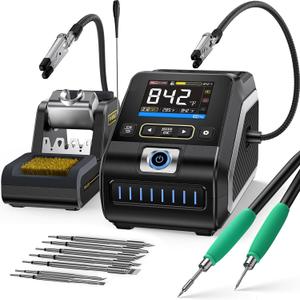 FNIRSI DWS-200 200W Precision Digital Soldering Station Kit, with 3 F210 & 6 F245 Soldering Iron Tips and 2 Helping Hands, Temp Value & Curve Mode, 3 Temperature Storage, Full-Color Display