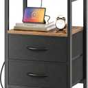 Huuger Nightstand with Charging Station, Side Table with Fabric Drawers
End Table with Open Shelf, Bedside Table with USB Ports and Outlets, Night Stand for Bedroom, Rustic Brown and Black