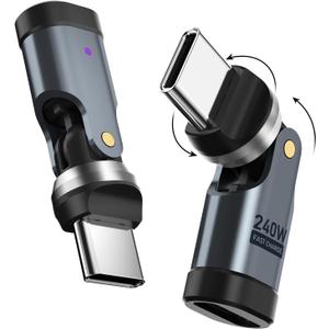 USB C 90 Degree Adapter [2-Pack], 240W PD USBC Right Angle Connector, 360 & 180 Rotatable USB C Extension Adapter for MacBook, iPad, iPhone 17/16/15, Galaxy, Tablet, Laptop
