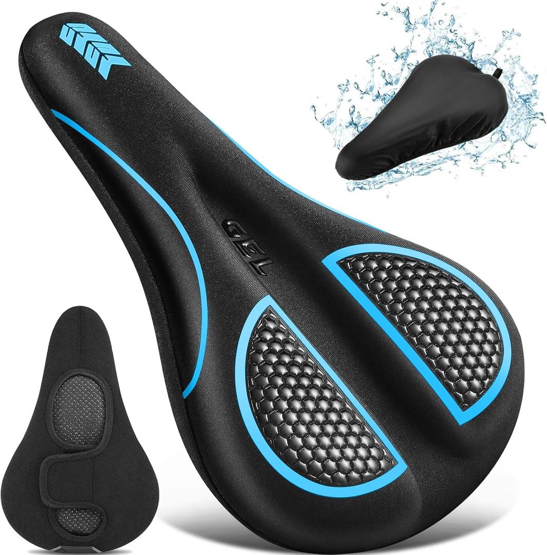 Bike Seat Cushion Gel Padded Bike Seat Cover Extra Soft Comfy for Men Women Comfort,with Peloton Stationary, Exercise, Mountain Bikes, Road & Electric (Blue)