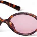 VIA LEECA Retro Oval Sunglasses for Women Cute 90s Small Oval Sun Glasses (Tortoise Frame Pink Lens)