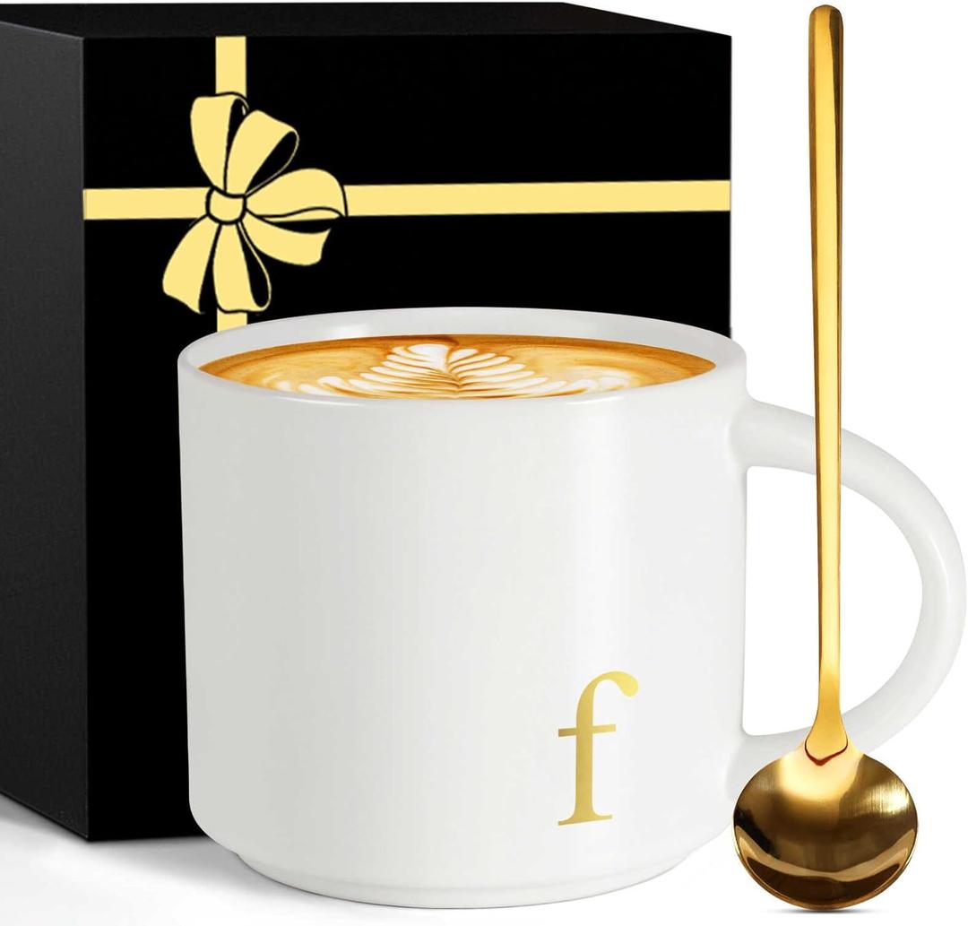 MNZZ Monogrammed Ceramic Large Coffee Mug Tea Cup Women Gift Flight Attendant Pet Sitter Secretary Hairdress Caregiver Musicians Dancer Cheerleaders Hairstylist Nanny Hair Stylist Nail Technician,F