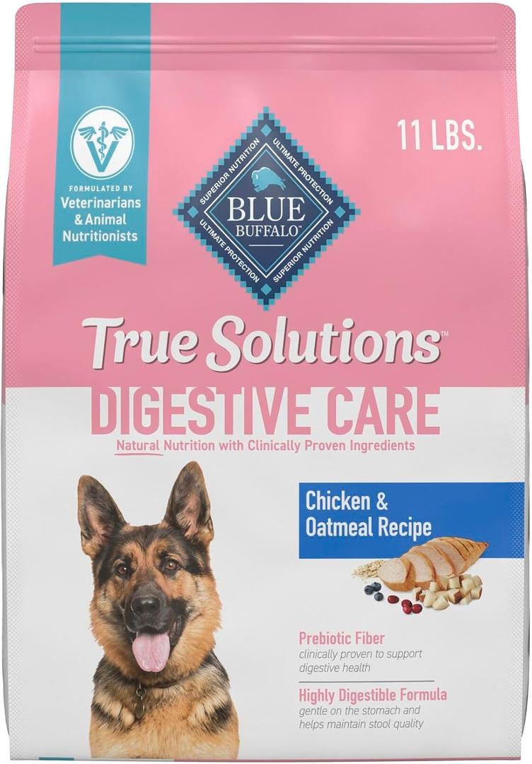 Blue Buffalo True Solutions Digestive Care Natural Dry Dog Food for Adult Dogs, Chicken, 11-lb. Bag, Best By Aug. 04, 2025