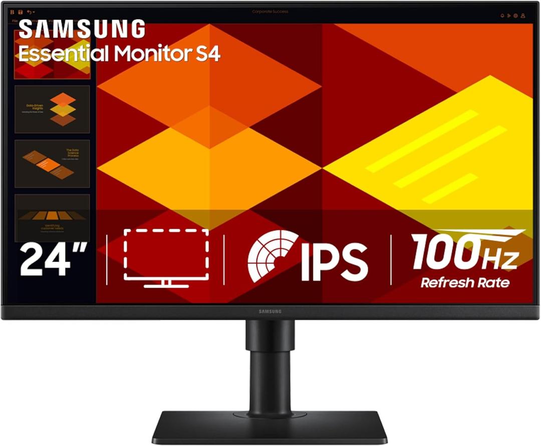 Samsung 24” (S40GD) Borderless Business Monitor with IPS Panel, 100Hz Refresh Rate, Eye Saver Mode, Ergonomic Design, Game Picture Mode, LS24D402GANXGO