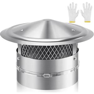 9 Inch Chimney Cap, 9" Stainless Steel Cone Top Chimney Cap with Screen, Adjustable and Reinforced Chimney Cap, Chimney Cover for Vents,Round Rain Cap for All-Round Chimney Protection