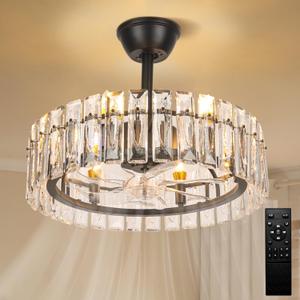 CLAIRDAI 20.7" Black Crystal Caged Fandelier Ceiling Fan