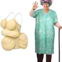 Yaomiao 8Pcs Old Lady Costume Set for Women Fat Suits Grandma Dress Suits Short Sleeve Robe Granny Wig Crutch, No Size Mark